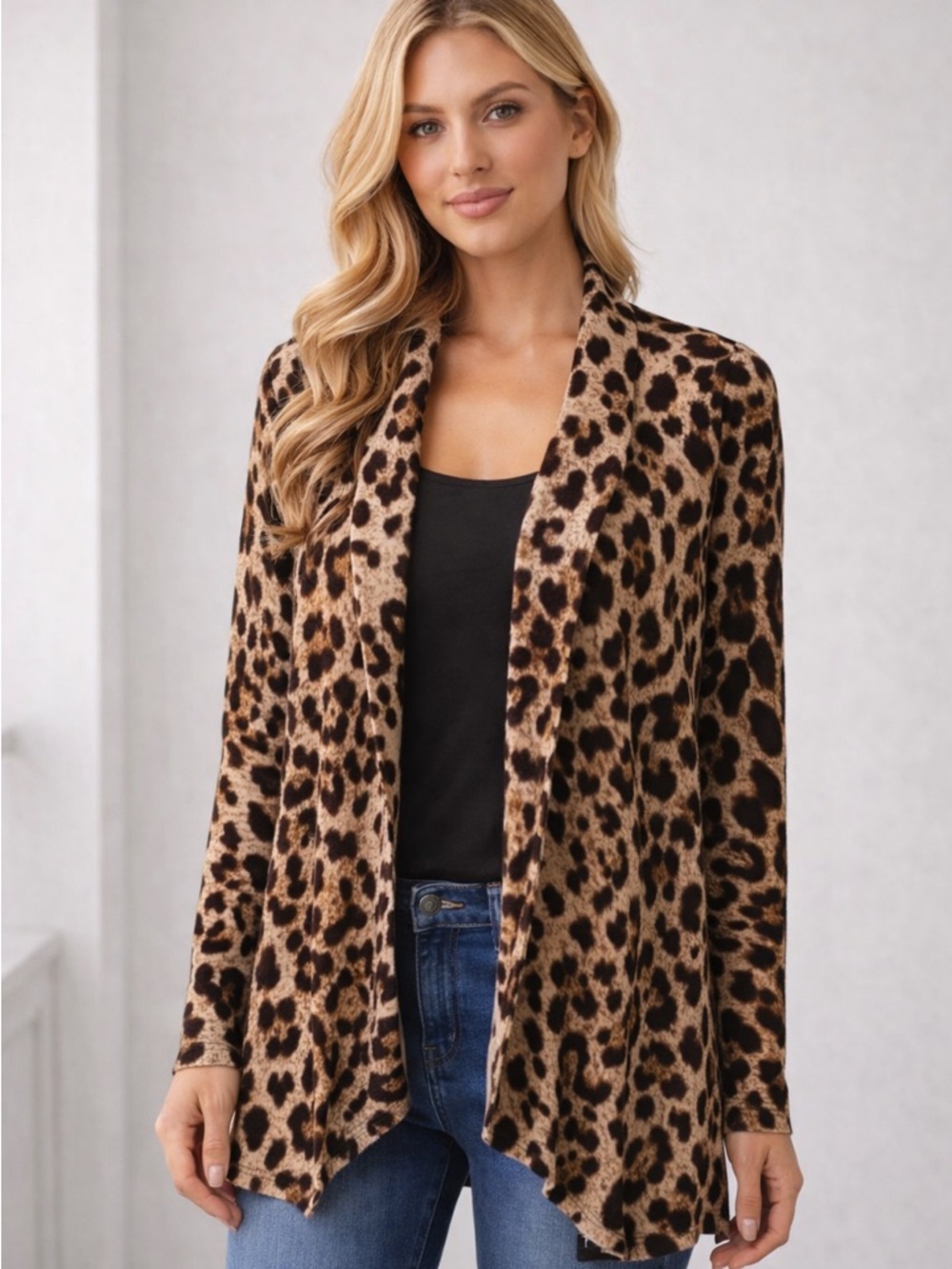 Finejo Leopard Print Open Cardigan – Size S